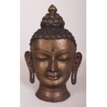 A 20TH CENTURY THAI BRONZE HEAD OF BUDDHA, 11.75in high.