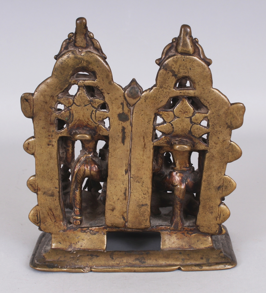 An Unusual Bronze Group Depicting Ambika and Durga, Western India, 14th/15th Century, on arcaded - Image 3 of 8