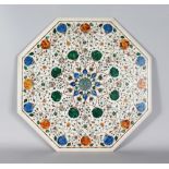 A Fine Pietra-Dura Work Inlaid Marble Table Top, Agra, India, 20th century, of octagonal form, the