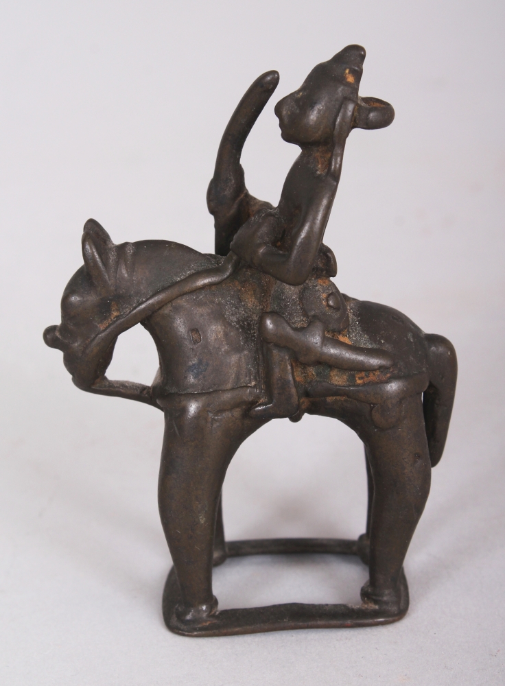 A Bronze Figure of a Deity on Horseback, Eastern India, circa 18th century, holding a spear in his - Image 5 of 9