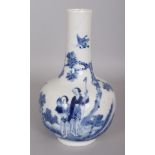 A 19TH CENTURY CHINESE BLUE & WHITE PORCELAIN BOTTLE VASE, the base with a four-character Kangxi
