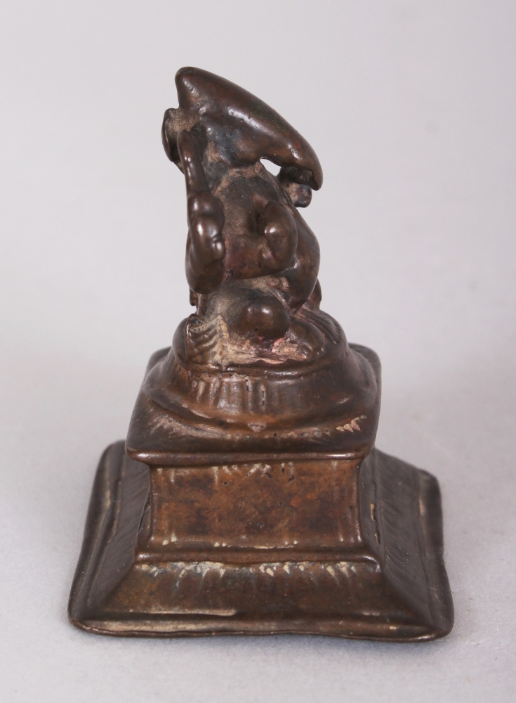 A Small Bronze Figure of Ganesha, South India, 17th/18th century, the pot-bellied elephant-headed - Image 2 of 7
