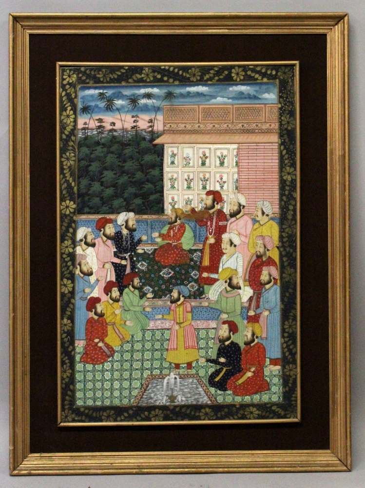 A SIMILAR LARGE 20TH CENTURY GILT FRAMED INDIAN PAINTING ON FABRIC, 37.75in x 28in. - Image 2 of 7