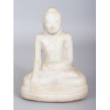 A 19TH CENTURY BURMESE CARVED MARBLE FIGURE OF BUDDHA, seated in meditation, 4.8in wide at widest