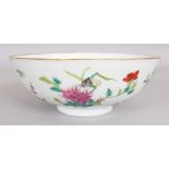 A LATE 19TH CENTURY CHINESE FAMILLE ROSE PORCELAIN BOWL, the sides painted with insects and floral