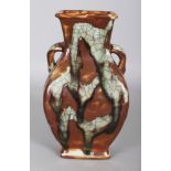 AN UNUSUAL CHINESE RECTANGULAR SECTION CELADON CRACKLEGLAZE PORCELAIN VASE, applied with scattered