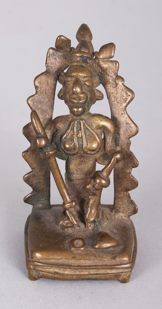 A Small Tribal Bronze Figure of Durga Slaying the Buffalo Demon (Mahisasuramardini), Deccan,
