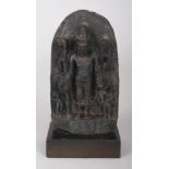 A GOOD INDIAN PALA BLACK STONE STELE OF VISHNU, 9th to 11th Century, supported on a separate