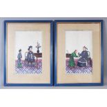 A PAIR OF 19TH CENTURY FRAMED CHINESE PAINTINGS ON RICE PAPER OF AN EMPEROR & AN EMPRESS, each