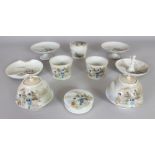 A GROUP OF EARLY 20TH CENTURY JAPANESE ENAMEL DECORATED MATCHING PORCELAIN ITEMS, (13 incl covers).