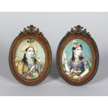 A Very Good Pair of Indian Oval Miniatures, framed and glazed. Image 3.75 x 2.75 inches