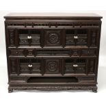 A GOOD QUALITY EARLY 20TH CENTURY ORIENTAL HARDWOOD CABINET, elaborately carved and with numerous