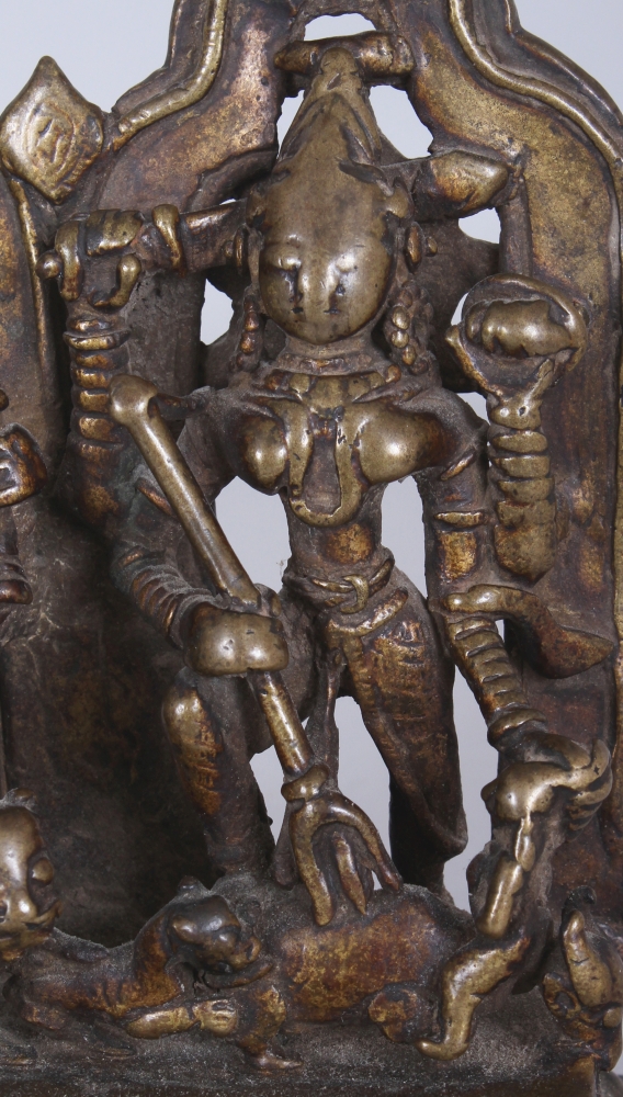 An Unusual Bronze Group Depicting Ambika and Durga, Western India, 14th/15th Century, on arcaded - Image 6 of 8