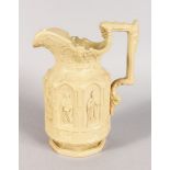 A GOOD HANLEY APOSTLE JUG, with eight apostles standing in Gothic arches. 10.5ins high.