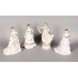 THREE ROYAL WORCESTER FIGURES, 'SPLENDOUR AT COURT' and a WEDGWOOD FIGURE, 'The Dancing Hours' (4).