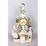 A VERY GOOD 19TH CENTURY MEISSEN PORCELAIN CLOCK, with drum movement by HENRY MARC, PARIS, with