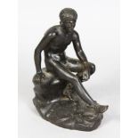 AFTER THE ANTIQUE A SEATED BRONZE MERCURY. 6.5ins high.