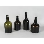 FOUR VARIOUS 18TH CENTURY WINE BOTTLES.