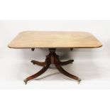 A GEORGE III MAHOGANY TILT TOP BREAKFAST TABLE, with reeded, rounded rectangular top, turned