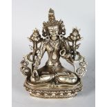 A CHINESE SILVERED BRONZE GOD FIGURE. 8ins high.