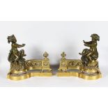 A SUPERB PAIR OF 19TH CENTURY FRENCH LOUIS XVI CHENETS, with a pair of bronze cupids, pineapple