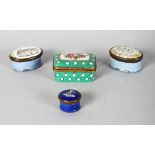 FOUR VARIOUS BILSTON ENAMEL BOXES.