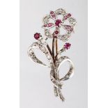 A WHITE GOLD RUBY AND DIAMOND SPRAY BROOCH.