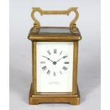 A 19TH CENTURY FRENCH BRASS CARRIAGE CLOCK, Retailed by J. A. HASKELL, IPSWICH & PARIS. 4.5ins