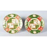 A PAIR OF ASHWORTH REAL IRONSTONE JAPANNED PLATES. 8.5ins diameter.