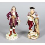 TWO MEISSEN PORCELAIN FIGURES OF A DANDY with sword and plumed hat, and another with a young man