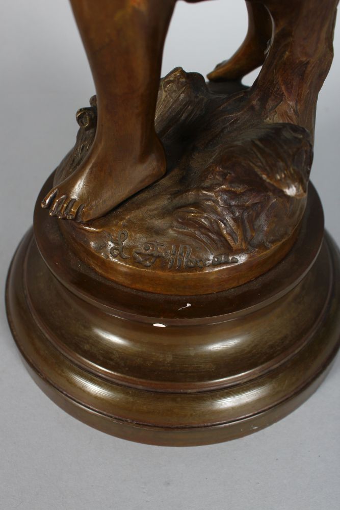 ADOLPHE FERDINAND MOREAU (1827-1882) FRENCH A GOOD BRONZE OF A YOUNG LADY, carrying a fan, a bird on - Image 2 of 2