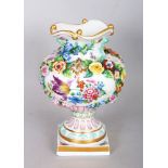 A GOOD 19TH CENTURY MEISSEN FLOWER ENCRUSTED VASE, painted with flowers on a square base. 6ins