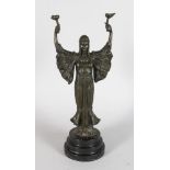 A. LEONARD YOUNG LADY HOLDING TWO TORCHES, signed, 18ins high, on a circular marble base.