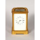 A 19TH CENTURY FRENCH BRASS REPEATER CARRIAGE CLOCK, James Crichton & Co., Paris. 5.5ins high.