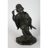 A GOOD JAPANESE BRONZE FIGURE OF A YOUNG GIRL.
