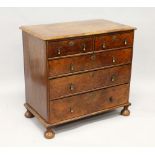 AN 18TH CENTURY WALNUT CHEST OF DRAWERS, with quarter veneered top, moulded edge, two short and