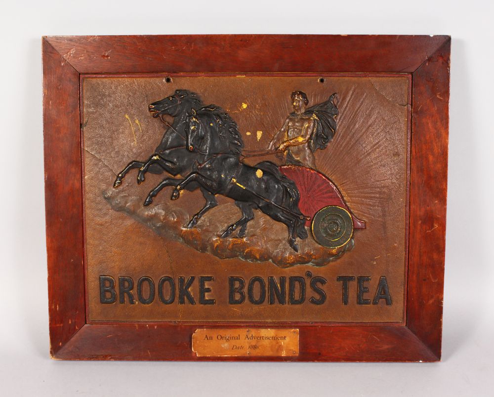 AN ORIGINAL ADVERTISEMENT, DATE 1880, for BROOKE BOND TEA, framed, the letters on reverse glazed.