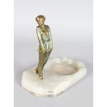 JOSEPH LORENZL (1892-1950) AUSTRIAN, A PATINATED BRONZE FIGURAL ASHTRAY modelled as a standing