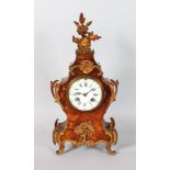 A 19TH CENTURY FRENCH TORTOISESHELL AND ORMOLU MANTLE CLOCK, with eight-day movement striking on a