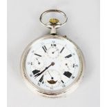 A LARGE CONTINENTAL FIVE DIAL CHROME POCKET WATCH. 2.75ins dial.
