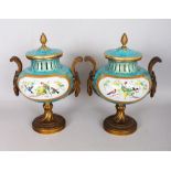 A SUPERB PAIR OF 19TH CENTURY SEVRES PORCELAIN AND ORMOLU MOUNTED GLOBULAR URNS AND COVERS,