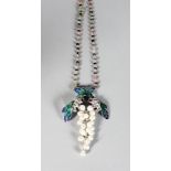 A SILVER, PLIQUE ENAMEL, PEARL AND TOURMALINE NECKLACE.