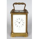 A 19TH CENTURY FRENCH BRASS REPEATER CARRIAGE CLOCK, Retailed by LUND & BLOCKLEY, 42 PALL MALL,