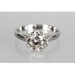 AN 18CT WHITE GOLD SINGLE STONE DIAMOND RING OF 1.63CTS, colour J, clarity Si.