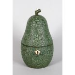 A SHAGREEN PEAR SHAPED TEA CADDY. 7.5ins high.