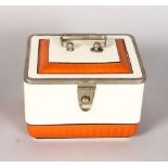 AN ART DECO DESIGN PORCELAIN SANDWICH BOX, orange band. 5.5ins long.