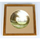 JOHN ABDEY (born 1923). A CIRCULAR LANDSCAPE. Monogrammed. Framed and glazed. 5ins diameter.