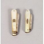TWO MOTHER-OF-PEARL AND SILVER FRUIT KNIVES.