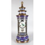 AN UNUSUAL CLOISONNE ENAMEL CLOCK, 20TH CENTURY, of pagoda form, with a painted dial. 2ft 8ins