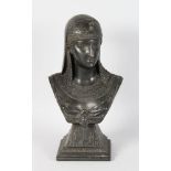 ANATOLE-JEAN GUILLOT (1865-1911) FRENCH. A SPELTER BUST OF CLEOPATRA. Signed and dated 1876. 15ins